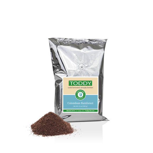 Twelve Ounce bag of Toddy cold brew coffee in Colombian Rainforest flavor